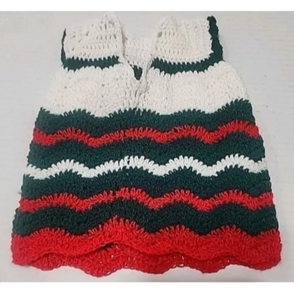 Handmade‎ Crocheted Christmas Dress for 18 In American Girl Type Doll Red Green